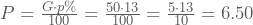 P=\frac{G\cdot p\%}{100}=\frac{50\cdot13}{100}=\frac{5\cdot13}{10}=6.50€