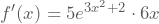 f'(x)=5e^{3x^2+2} \cdot 6x